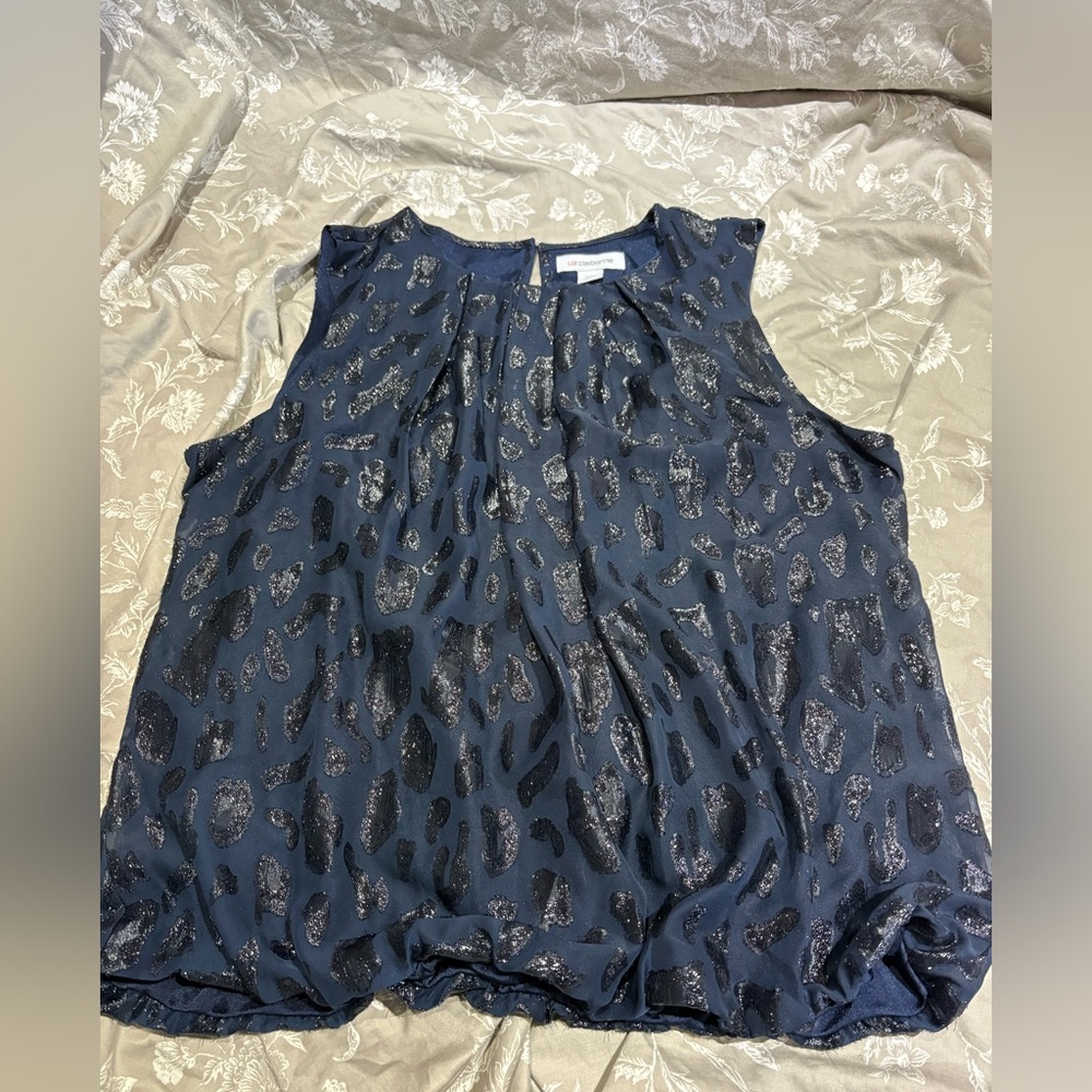 Liz Claiborne navy black animal print textured blouse top XXL
